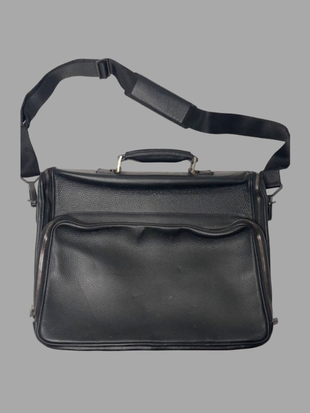 ZEGNA Black Pebble Grain Leather Briefcase Business Laptop Bag Made in Italy